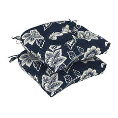 DYTXIII front view of two cushions showing navy vines pattern and curb appeal
