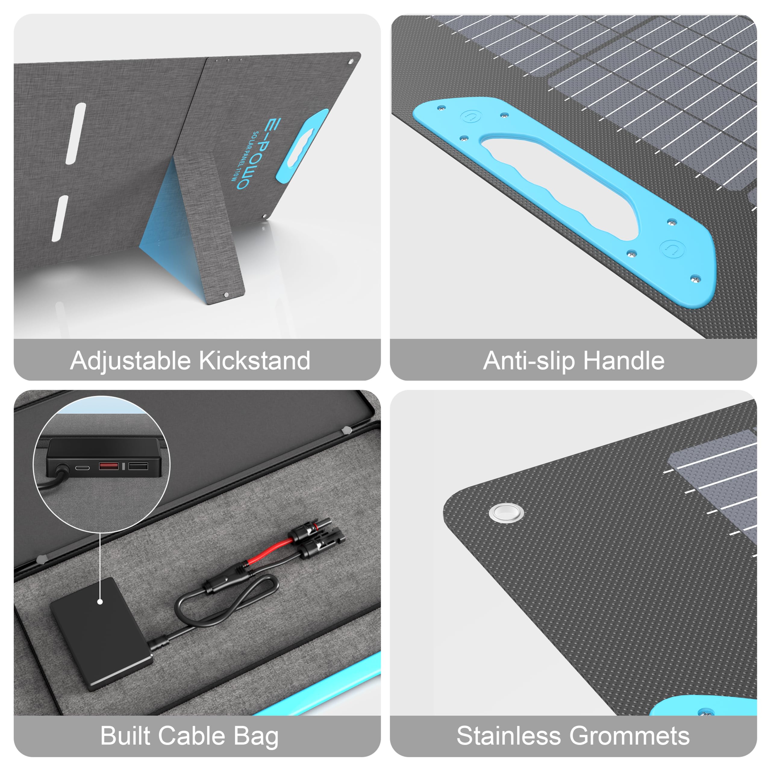 E-POWO solar panel powering devices at a campsite for outdoor charging