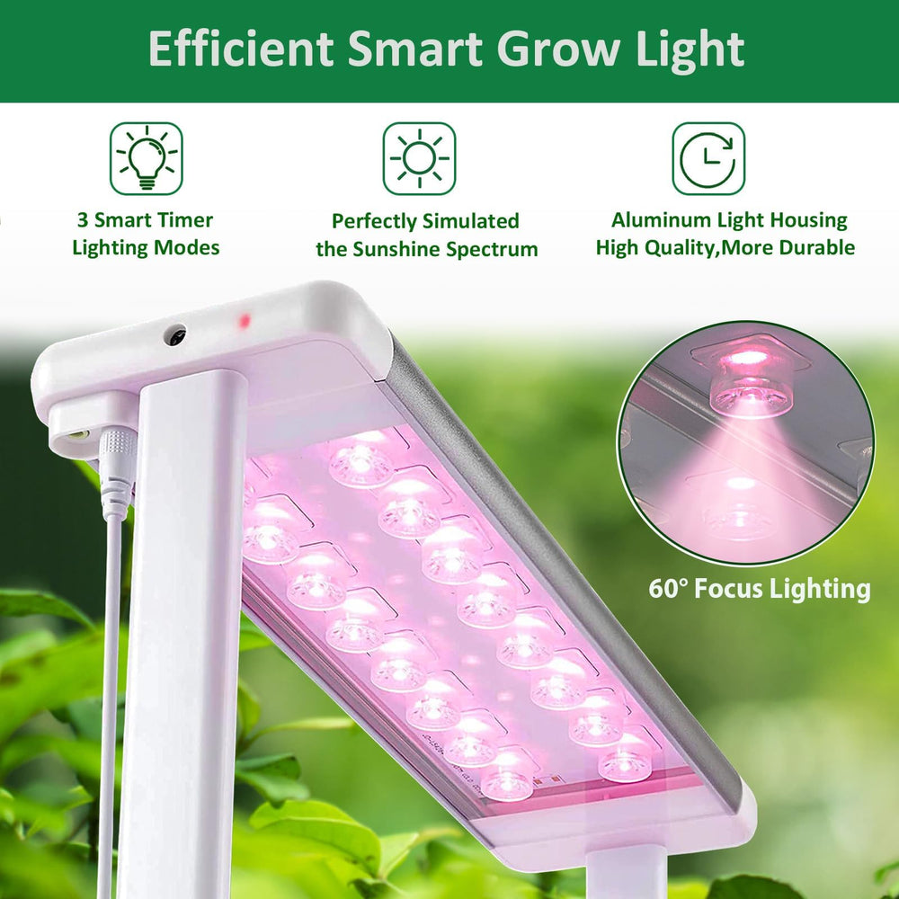 E SUPEREGROW adjustable LED light extended to tallest position for better growth