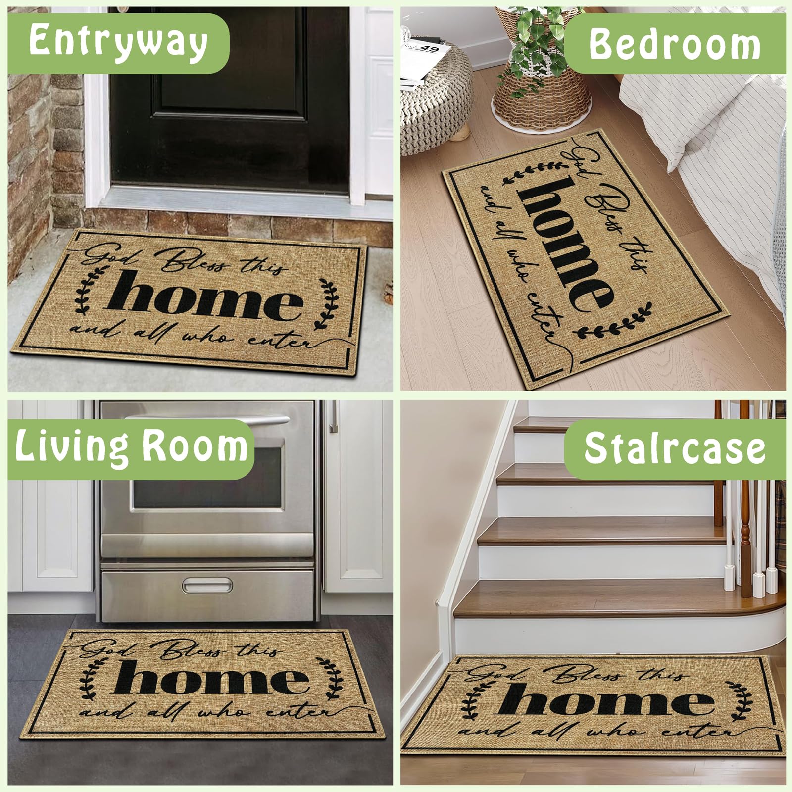 Easma mat styled in home entry adding warmth and faith-inspired decor