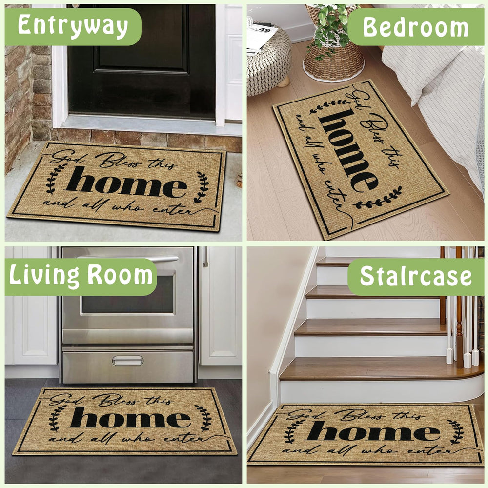 Easma mat styled in home entry adding warmth and faith-inspired decor