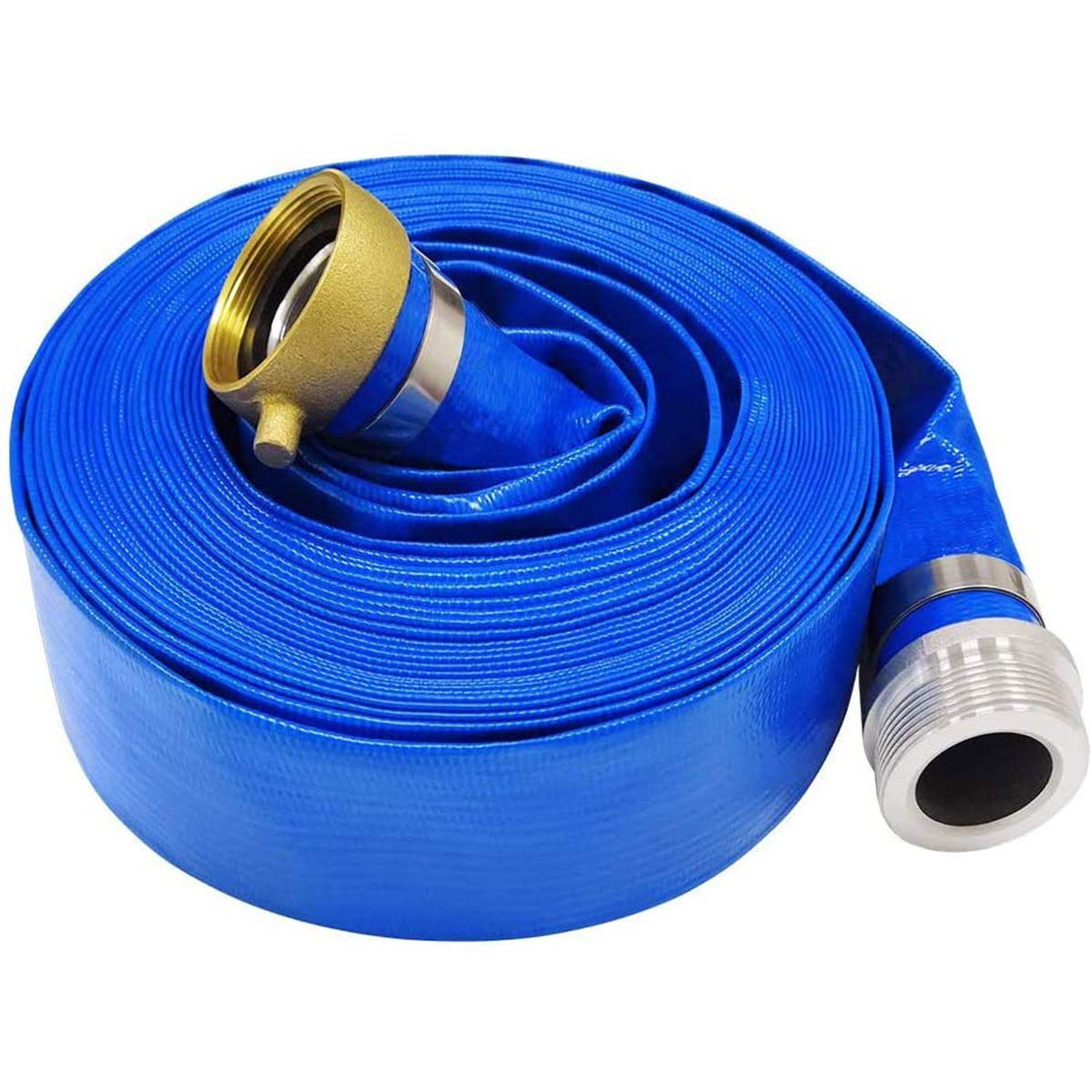EASTRANS front view blue hose showing full length and fittings, durable storage