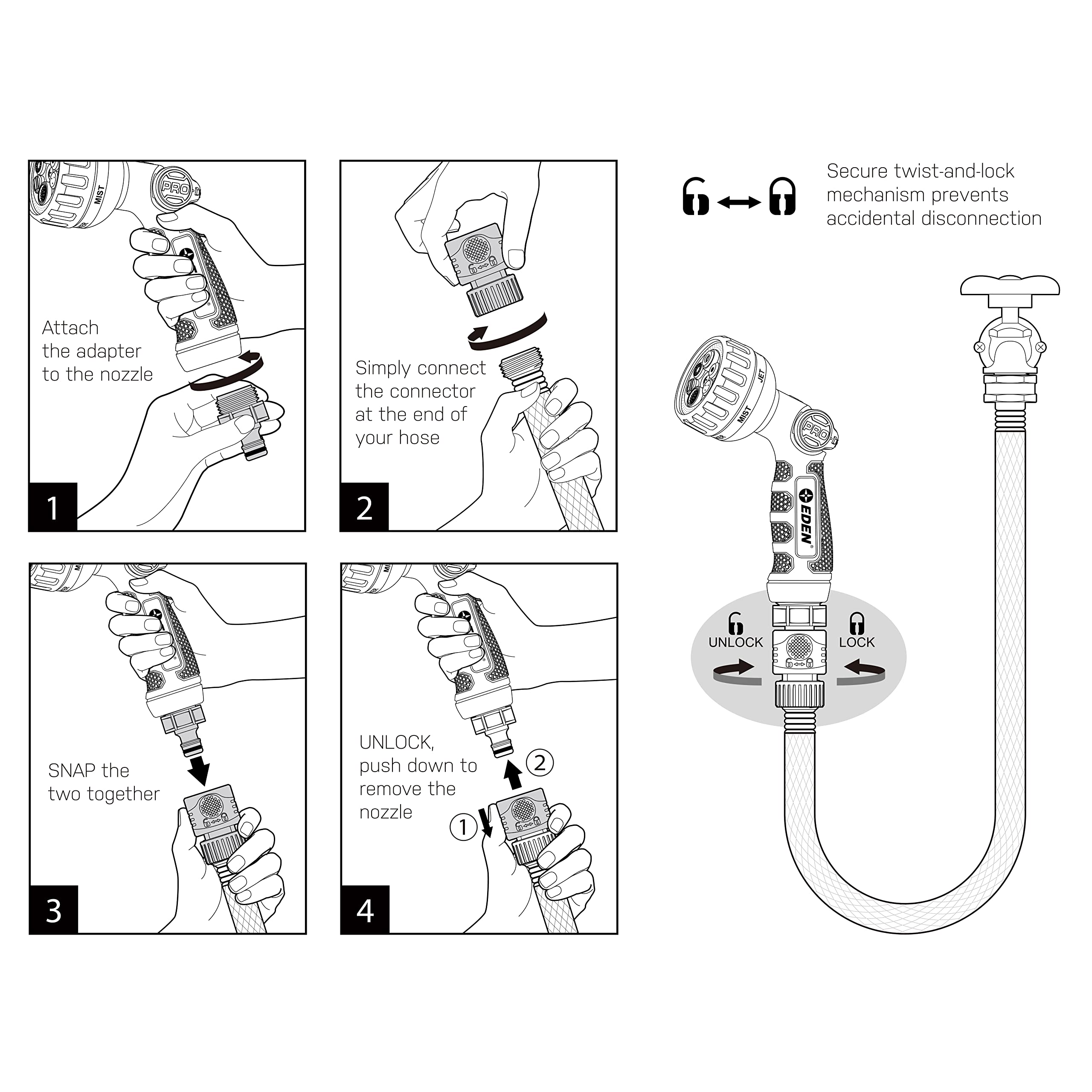 Eden nozzle next to ruler showing compact size and convenient handling