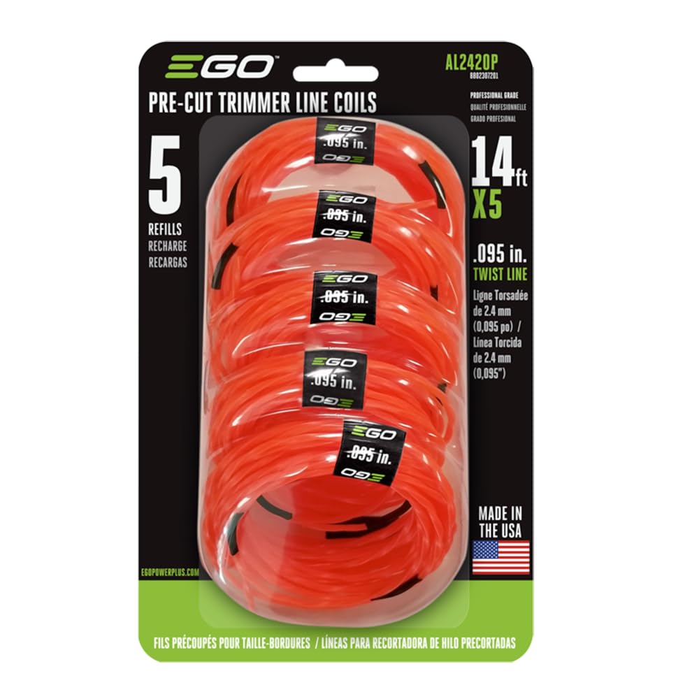 EGO Power+ front package showing pre-cut 0.095 inch twisted lines and convenience