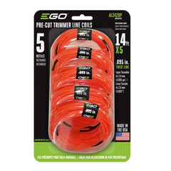 EGO Power+ front package showing pre-cut 0.095 inch twisted lines and convenience