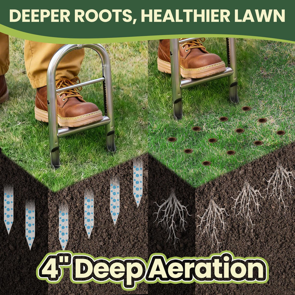 EKIORI aerator in use on lawn showing efficient plug removal benefit
