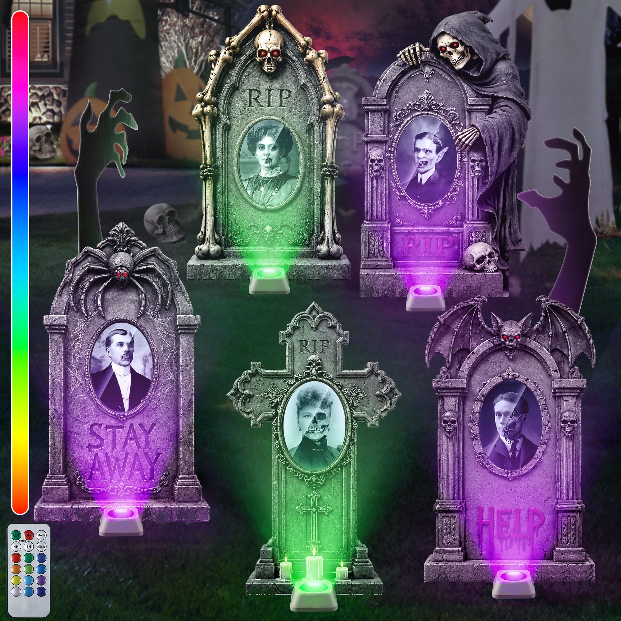 ElectricWise front view of 5-pack tombstones showing full set and stakes for impact