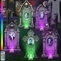 ElectricWise front view of 5-pack tombstones showing full set and stakes for impact