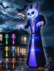 Elegear Grim Reaper front view showing towering pumpkin head and robe, creates yard focal point