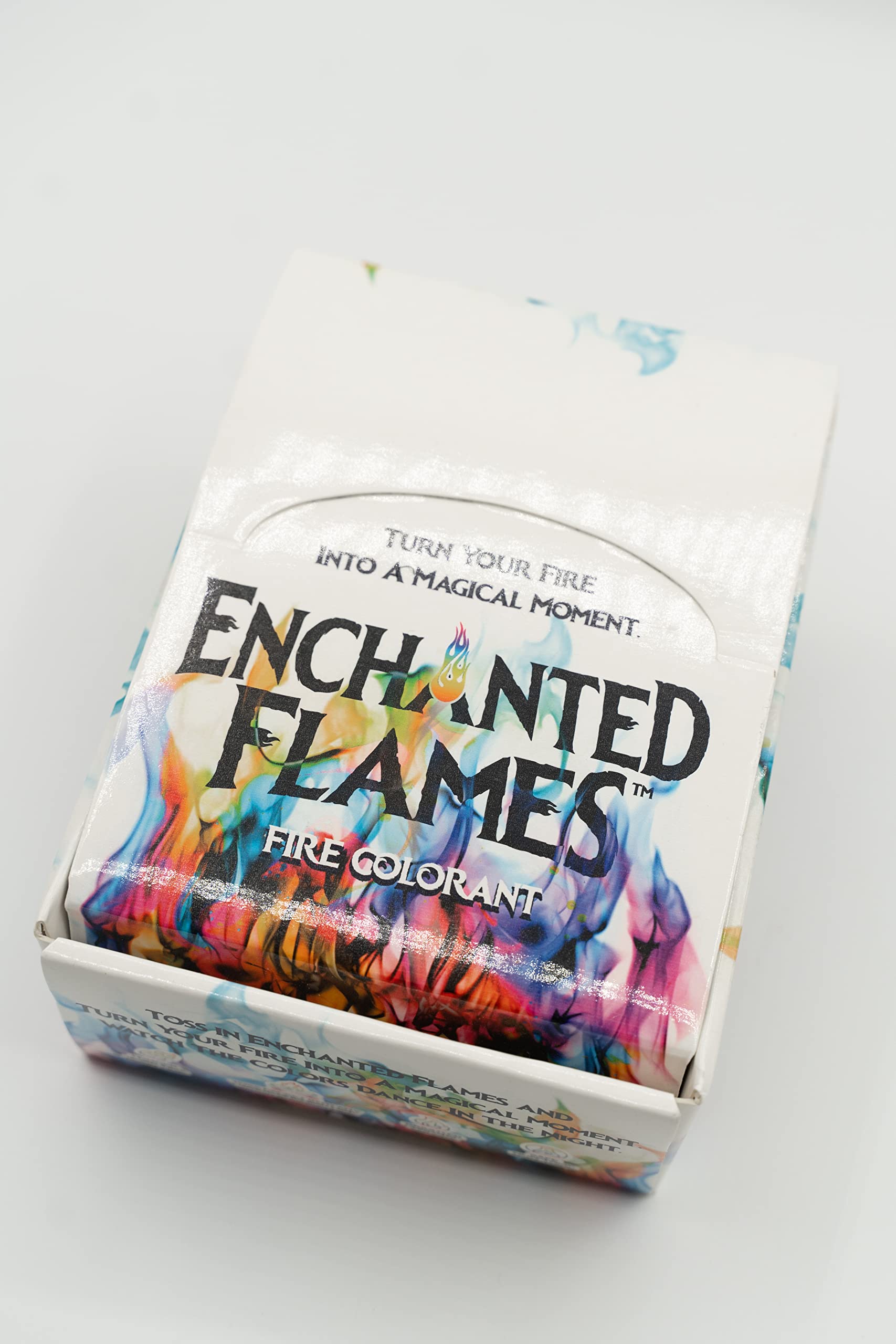 ENCHANTED FLAMES evening backyard scene demonstrating lasting color effects