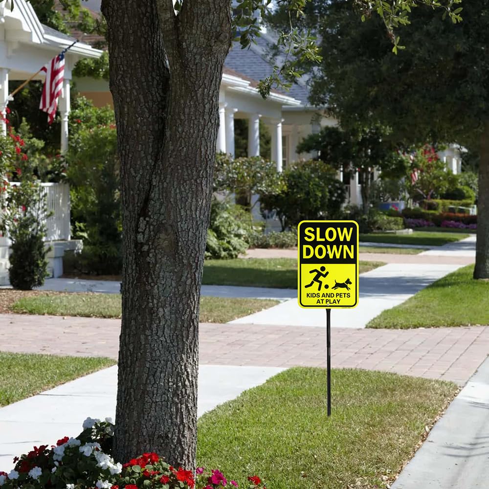 Enjoyist sign installed in yard showing improved safety and neighborhood awareness