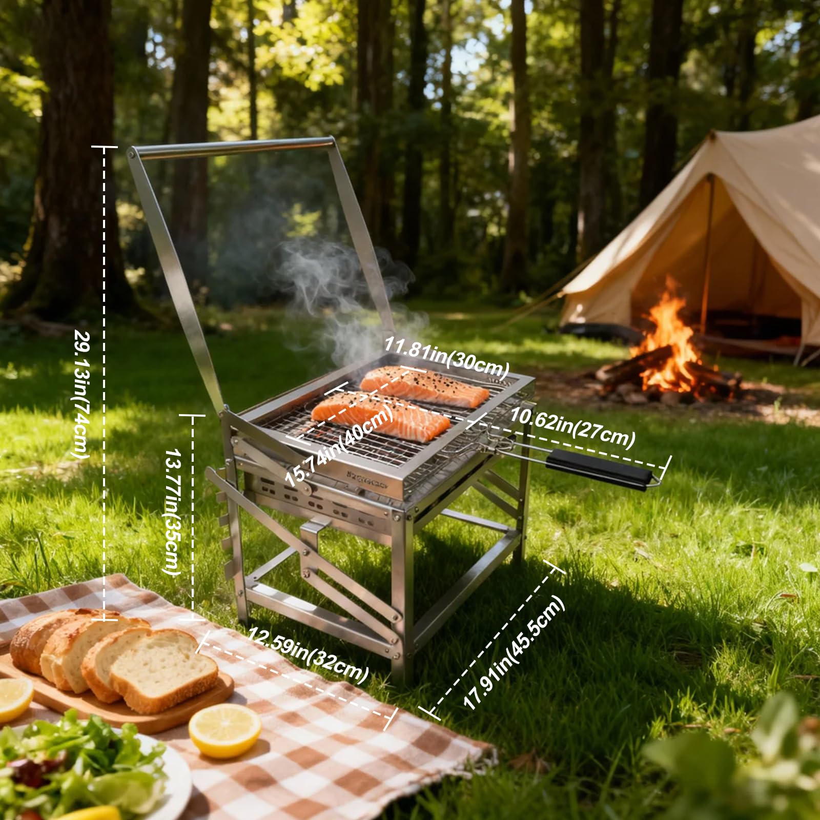 Ergocar four-tier charcoal trays displayed to control adjustable temperatures