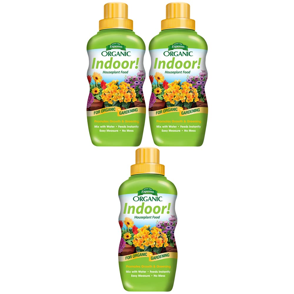 Espoma bottle front label showing organic indoor plant food benefits