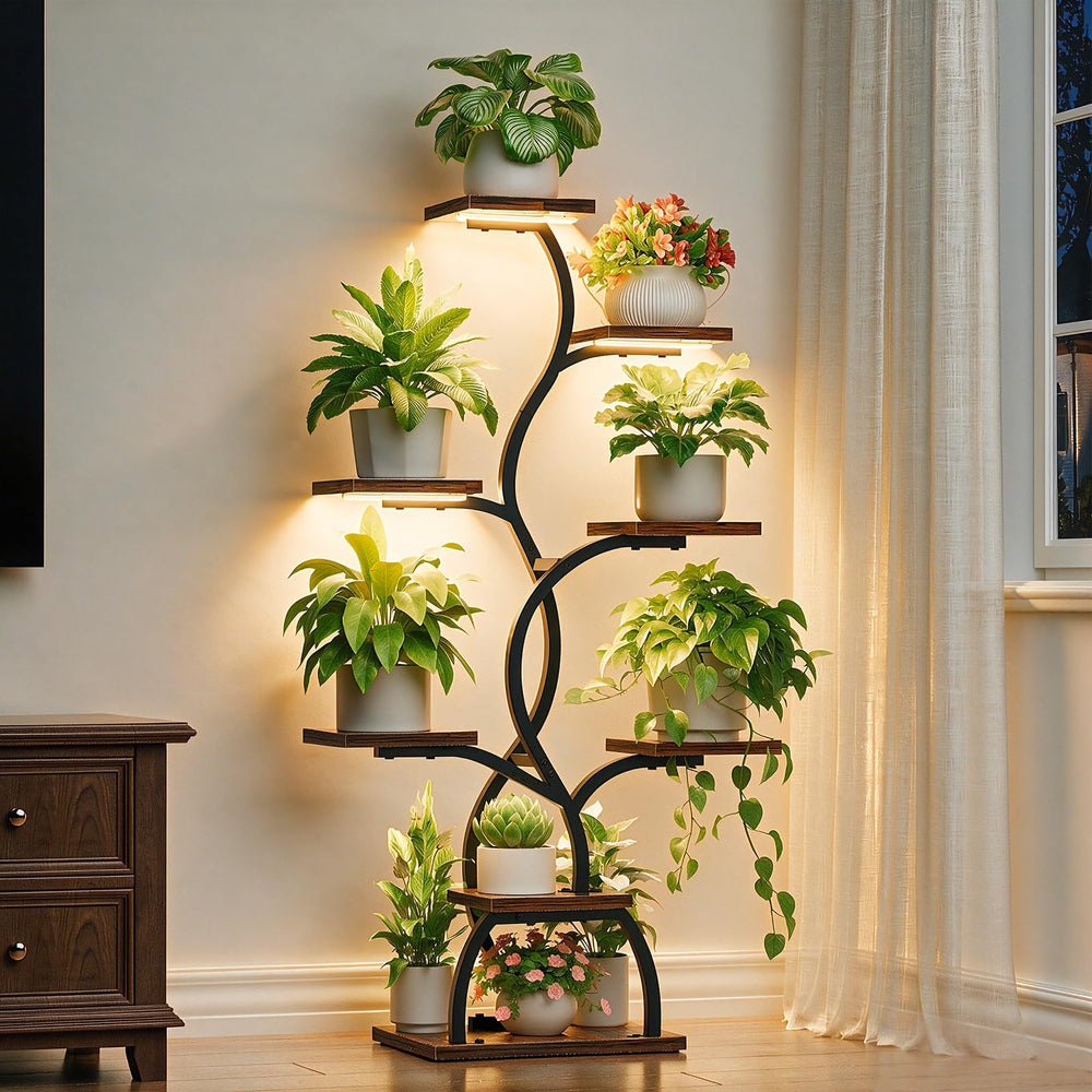 EVAWOO front view of 8-tier plant stand showing organized pots and tidy display