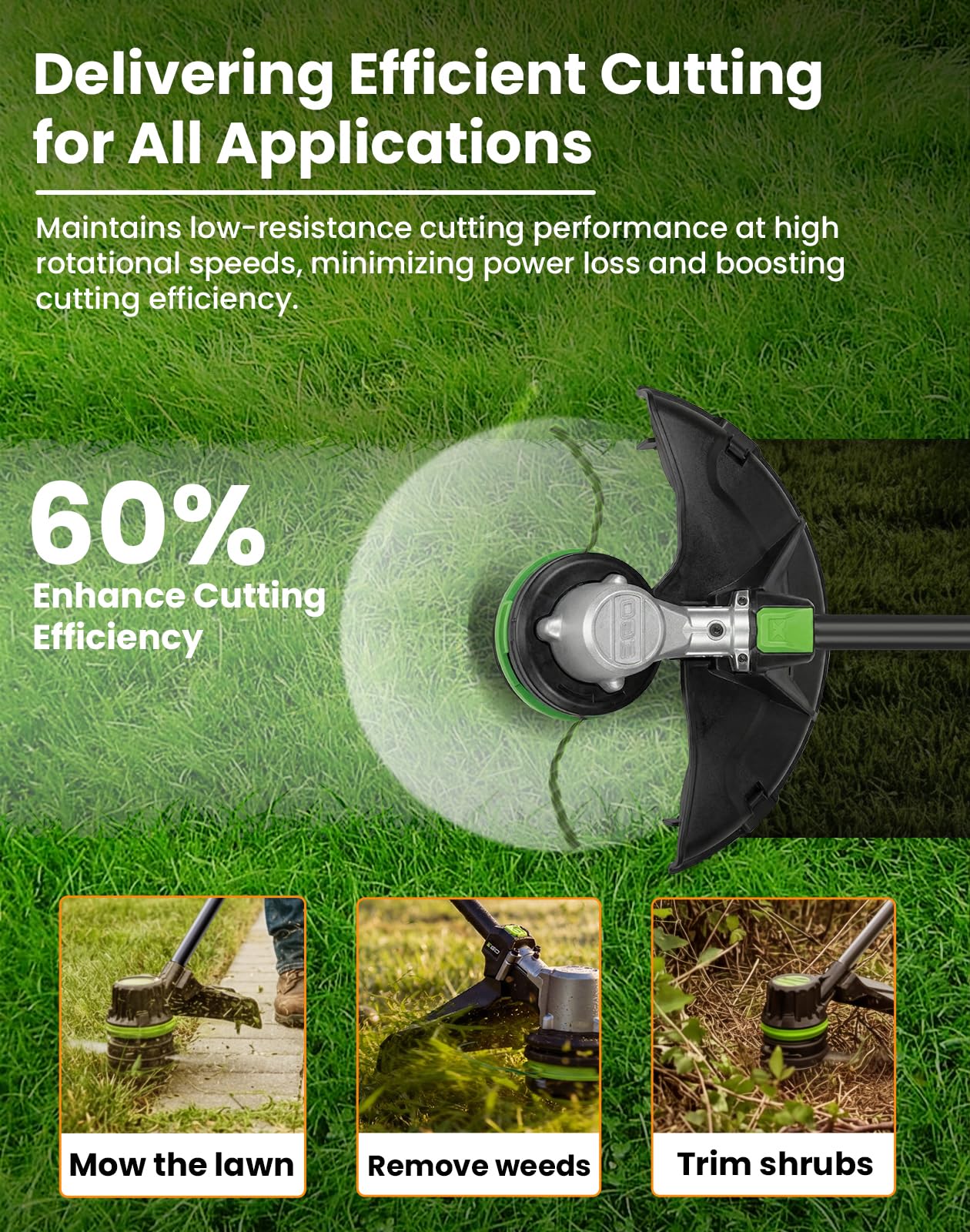 Eventronic line slicing thick grass showing efficient cutting benefit