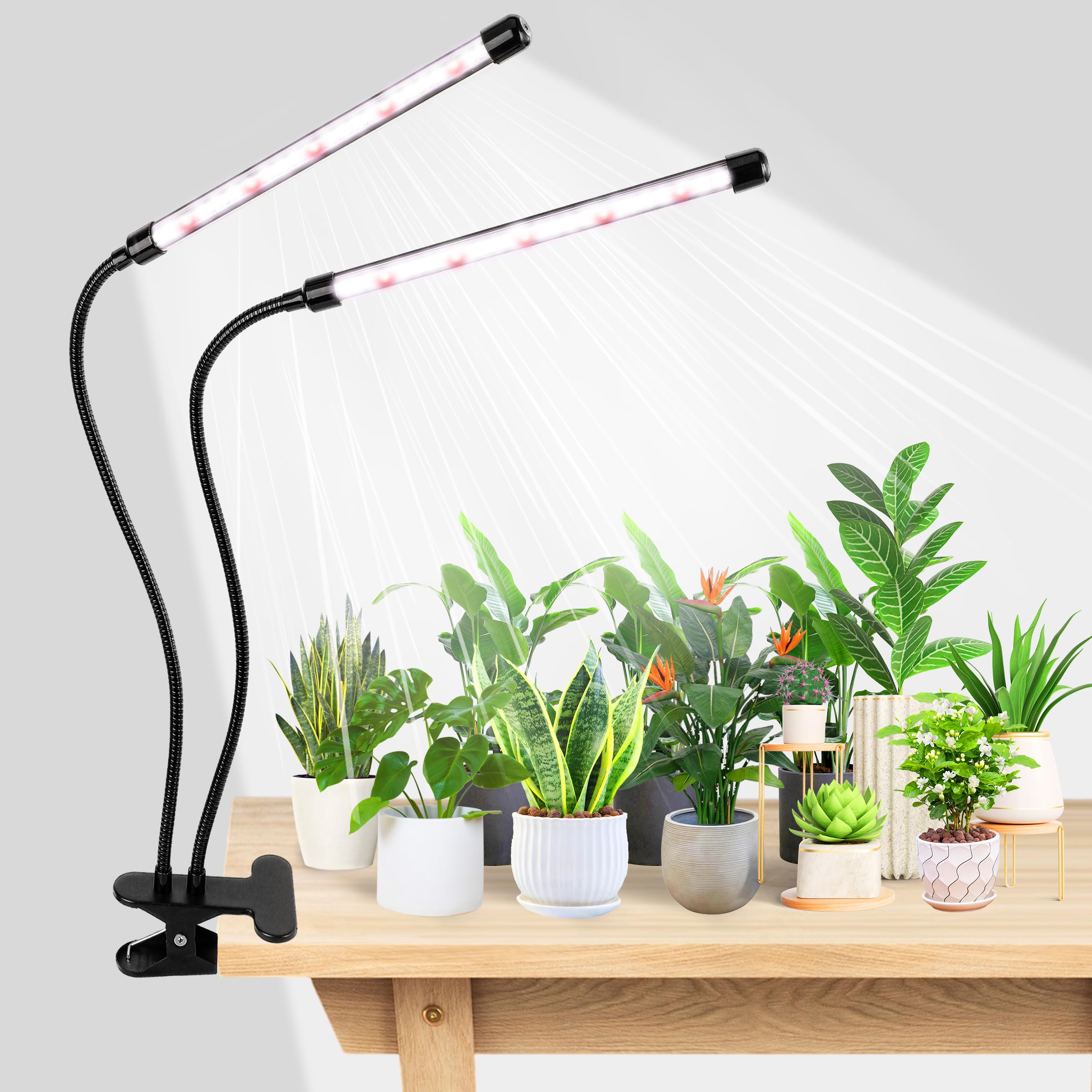 EWPJDK front view of clip-on grow light showing full lamp face and benefits