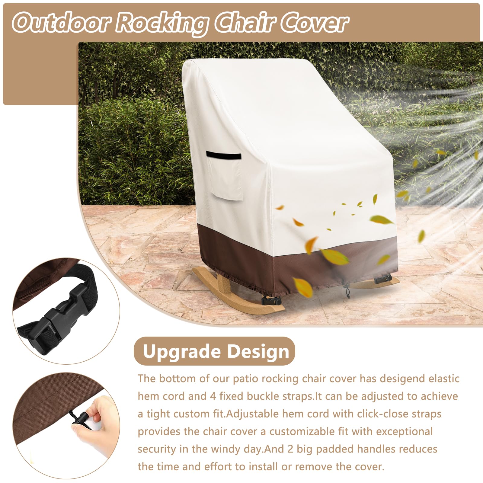 Exokugo covered rocking chair on patio demonstrating outdoor protection