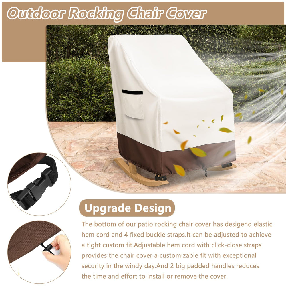 Exokugo covered rocking chair on patio demonstrating outdoor protection