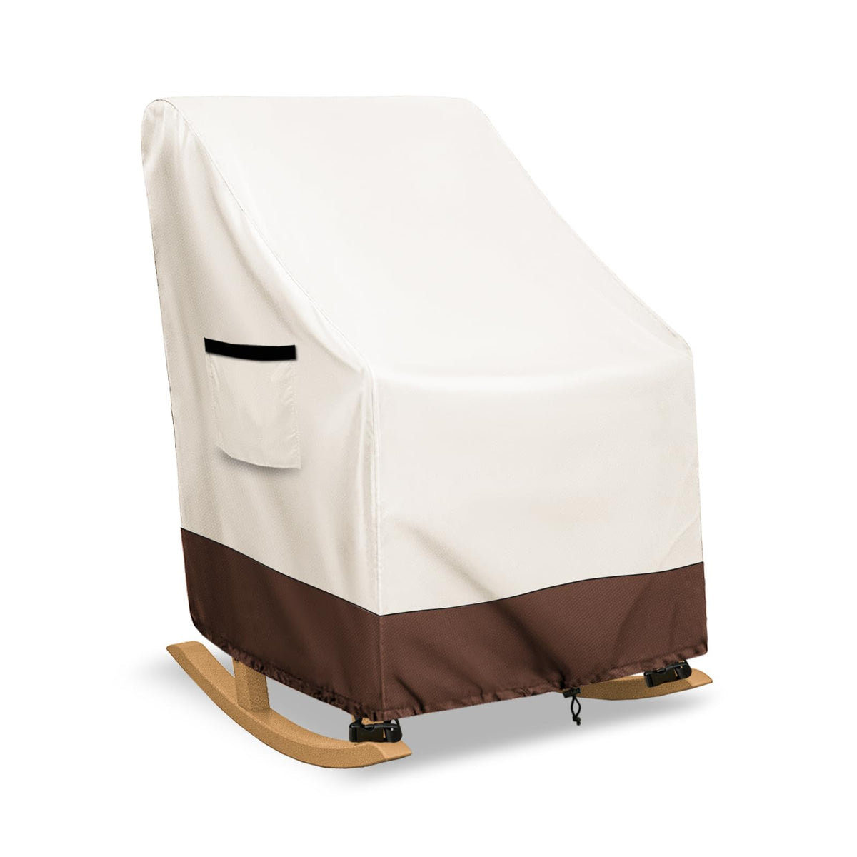 Exokugo front view of beige rocking chair cover protecting chair