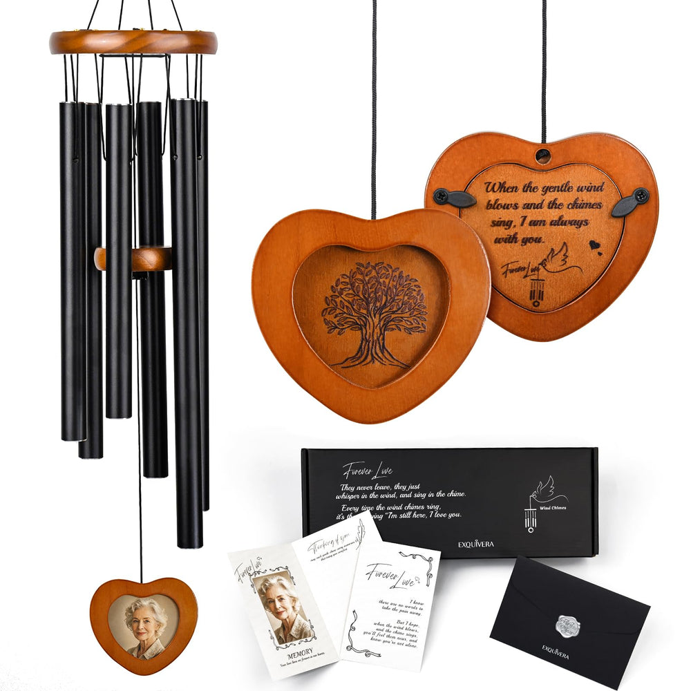EXQUIVERA wind chime front packaging showing elegant gift box and kraft wrap