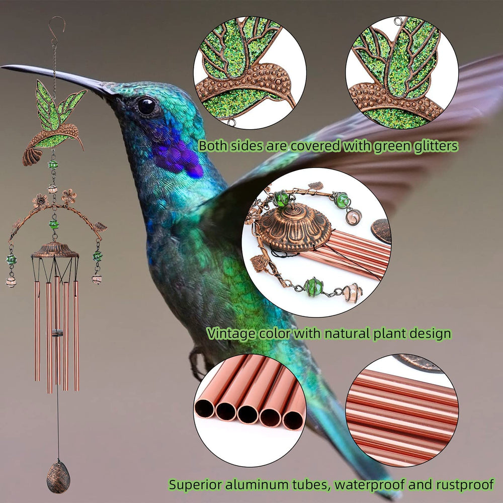 Exrisiry hummingbird suspended in garden adding calming ambiance