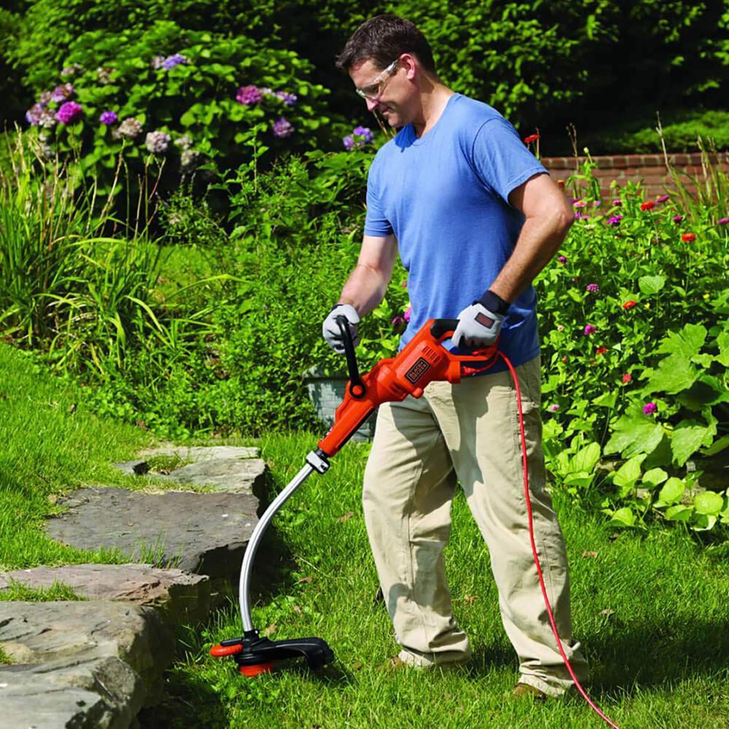 Eyoloty spool in use trimming lawn edge for neater yard appearance