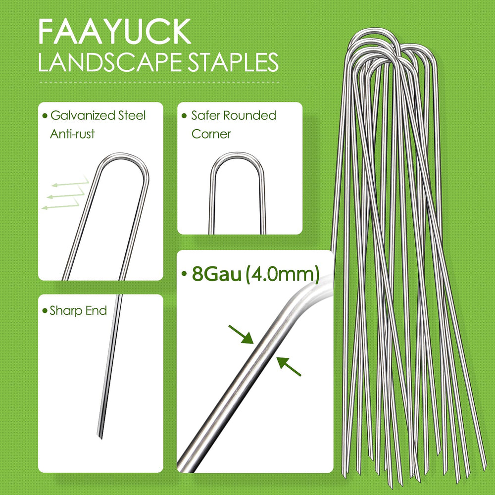 FAAYUCK staples inserted in weed barrier demonstrating secure hold