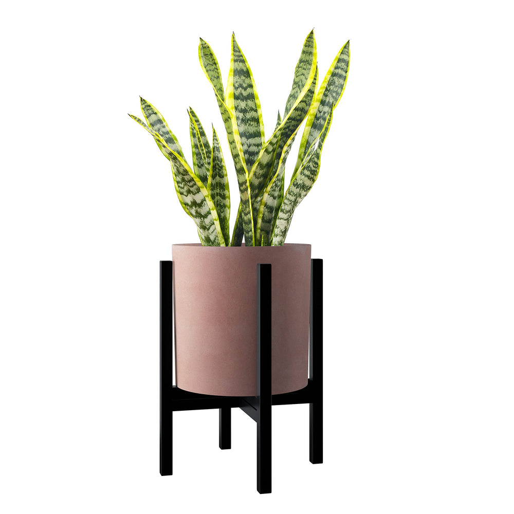 FaithLand planter on mid-century plant stand demonstrating perfect pairing