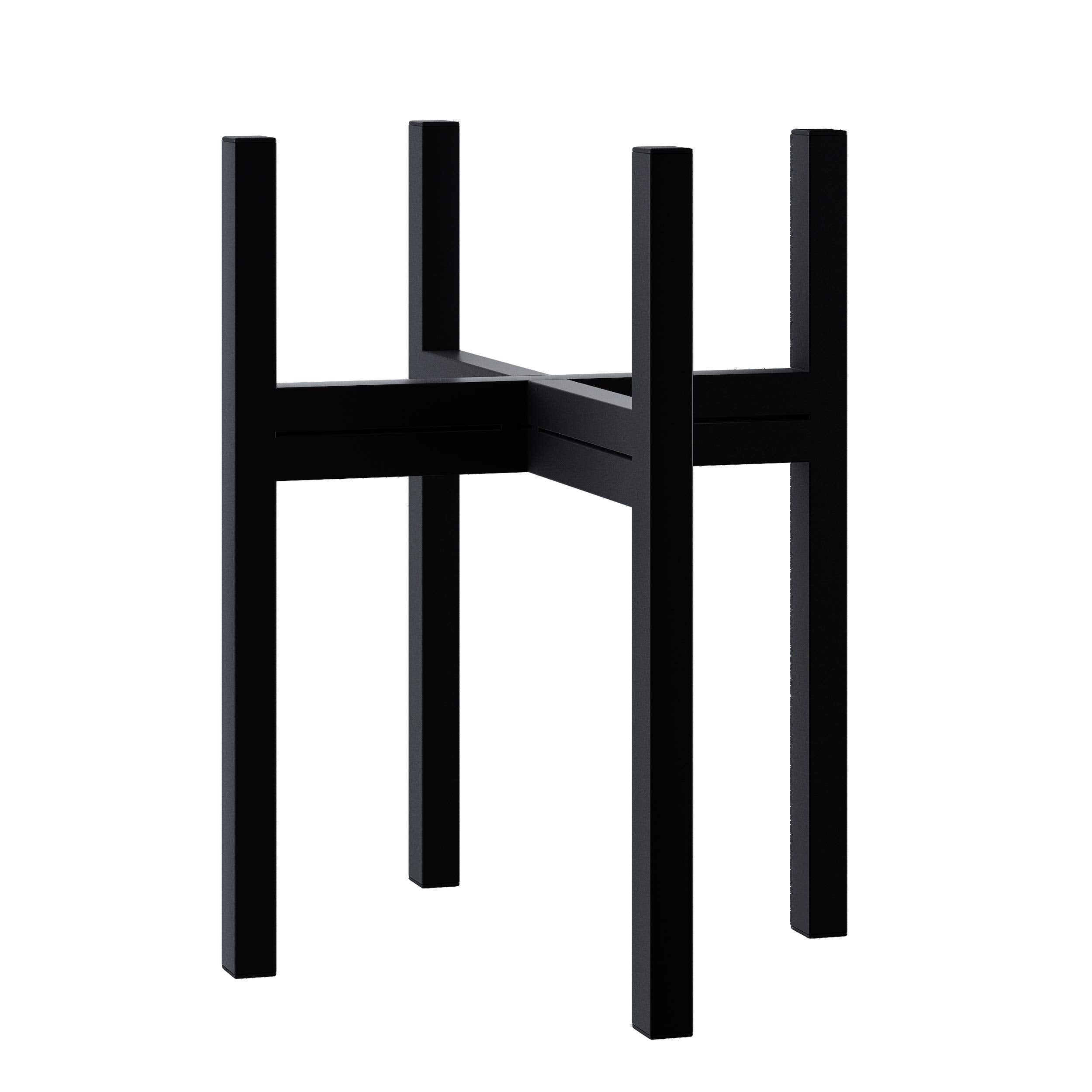 FaithLand front view of black metal plant stand showing clean mid-century silhouette and stability