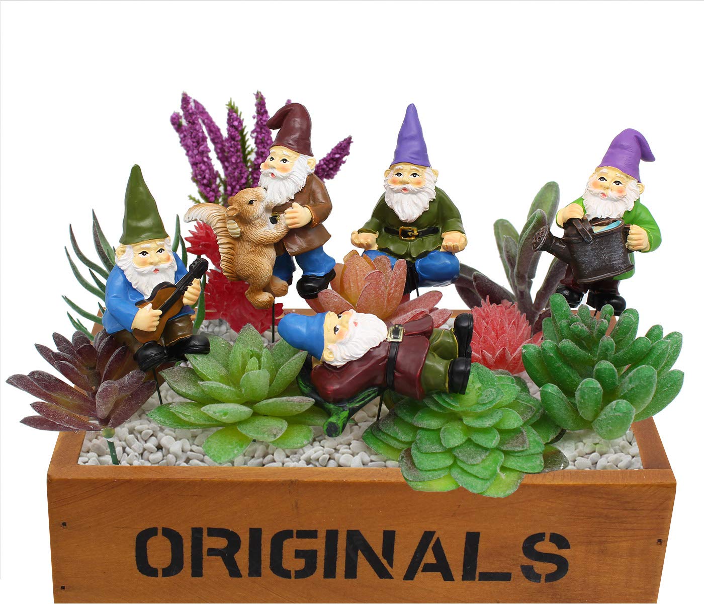 FANWNKI gnome watering flowers placed in a planter, demonstrates scale and practical planter use