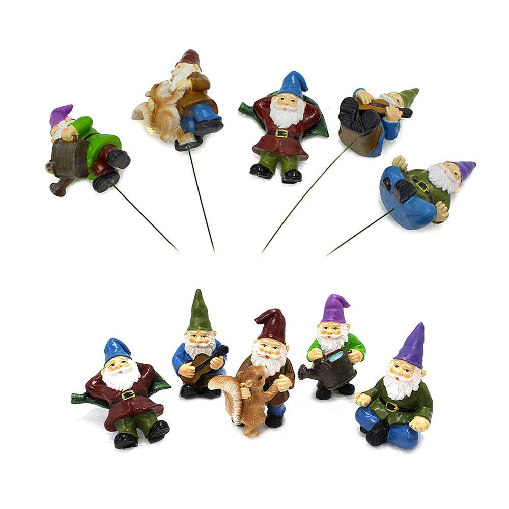 FANWNKI five gnomes staged in a fairy garden lifestyle scene, showcases arrangement ideas and cheer