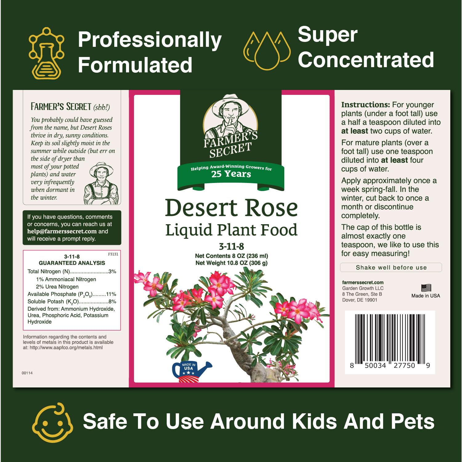 Farmer's Secret 8oz bottle beside a ruler showing compact size