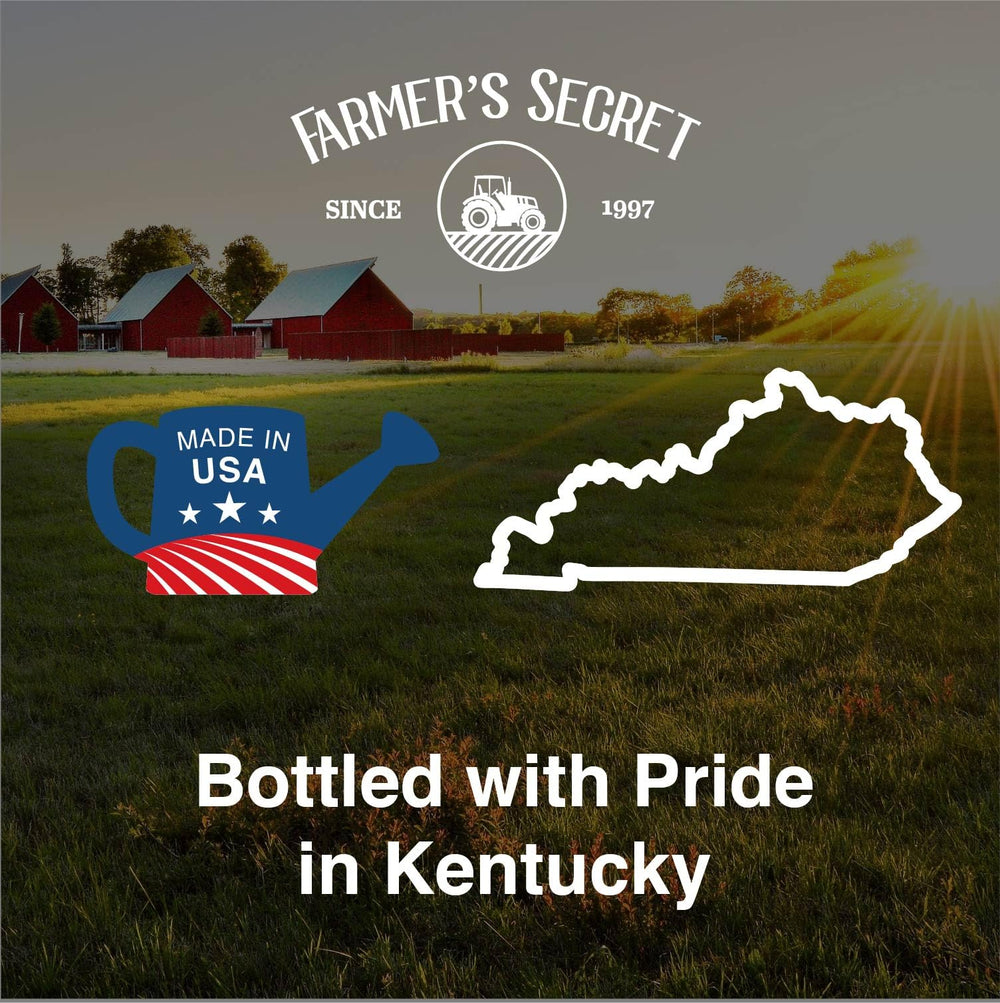Farmer's Secret bottle with feature icons highlighting concentrated formula