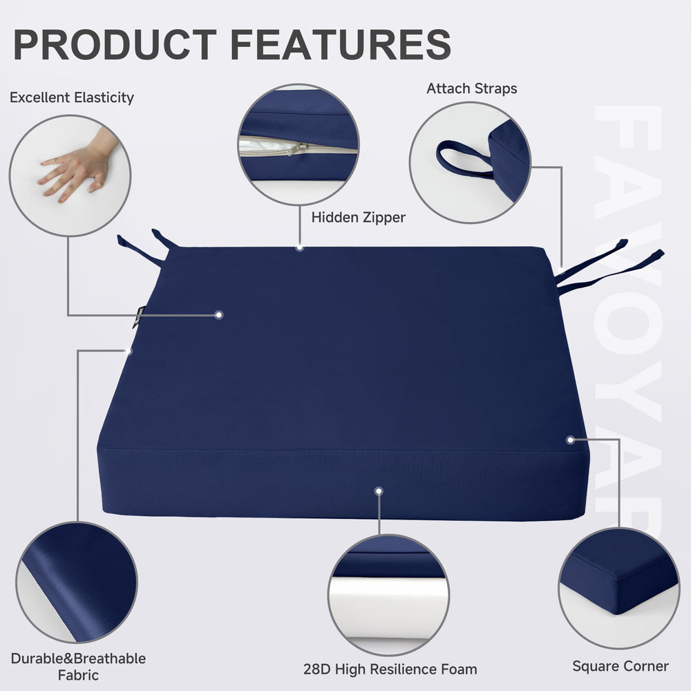 Favoyard cushion next to ruler showing 20x20x3 inch sizing for fit guidance