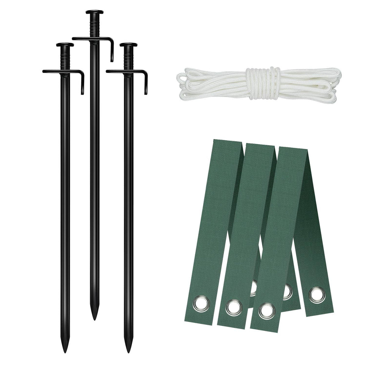 FCENDS front packaging showing complete tree stake kit and contents benefit quick setup