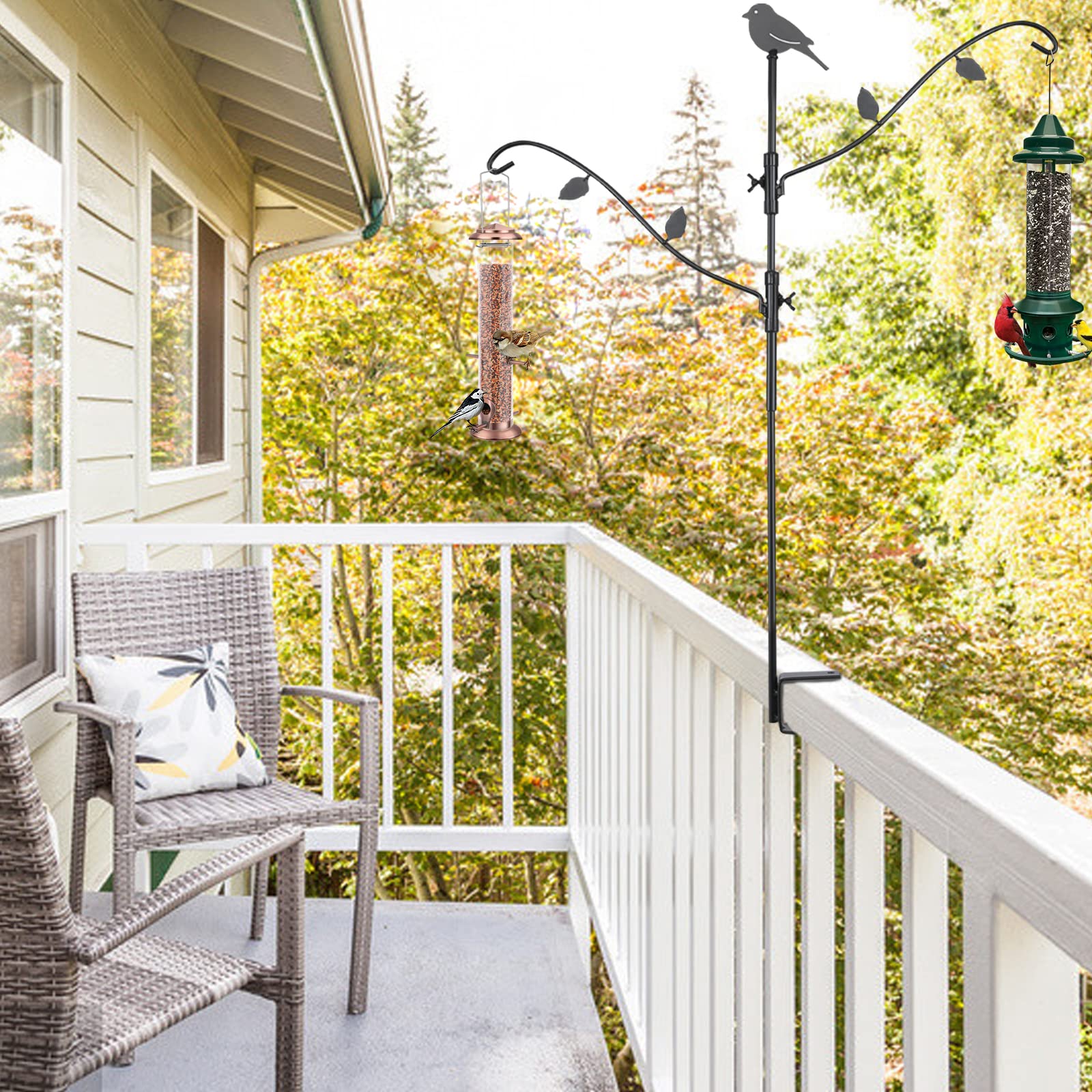 FEED GARDEN on deck in use with feeders and plants illustrating versatile hanging benefit