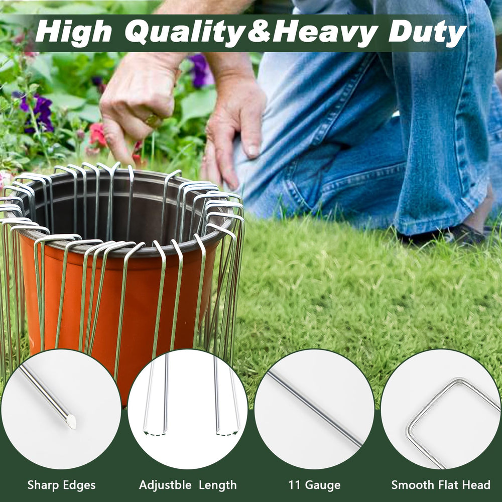 FEED GARDEN staple driven into soil securing turf to prevent lifting