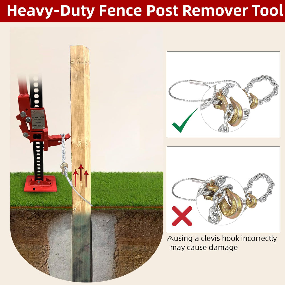 Feroca tool in use with bottle jack pulling a broken fence post upright efficiently