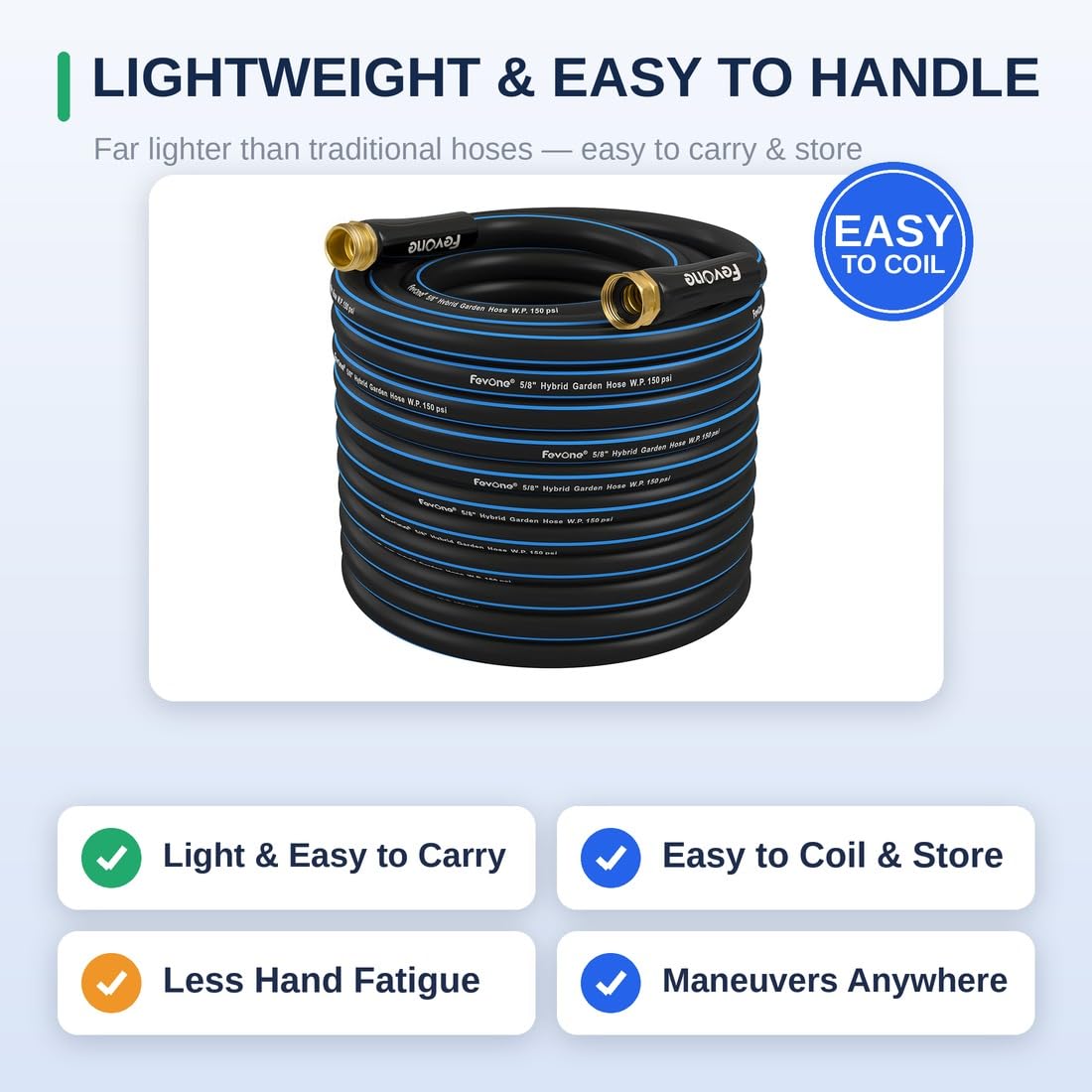 FEVONE hose attached to spigot demonstrating secure brass connection