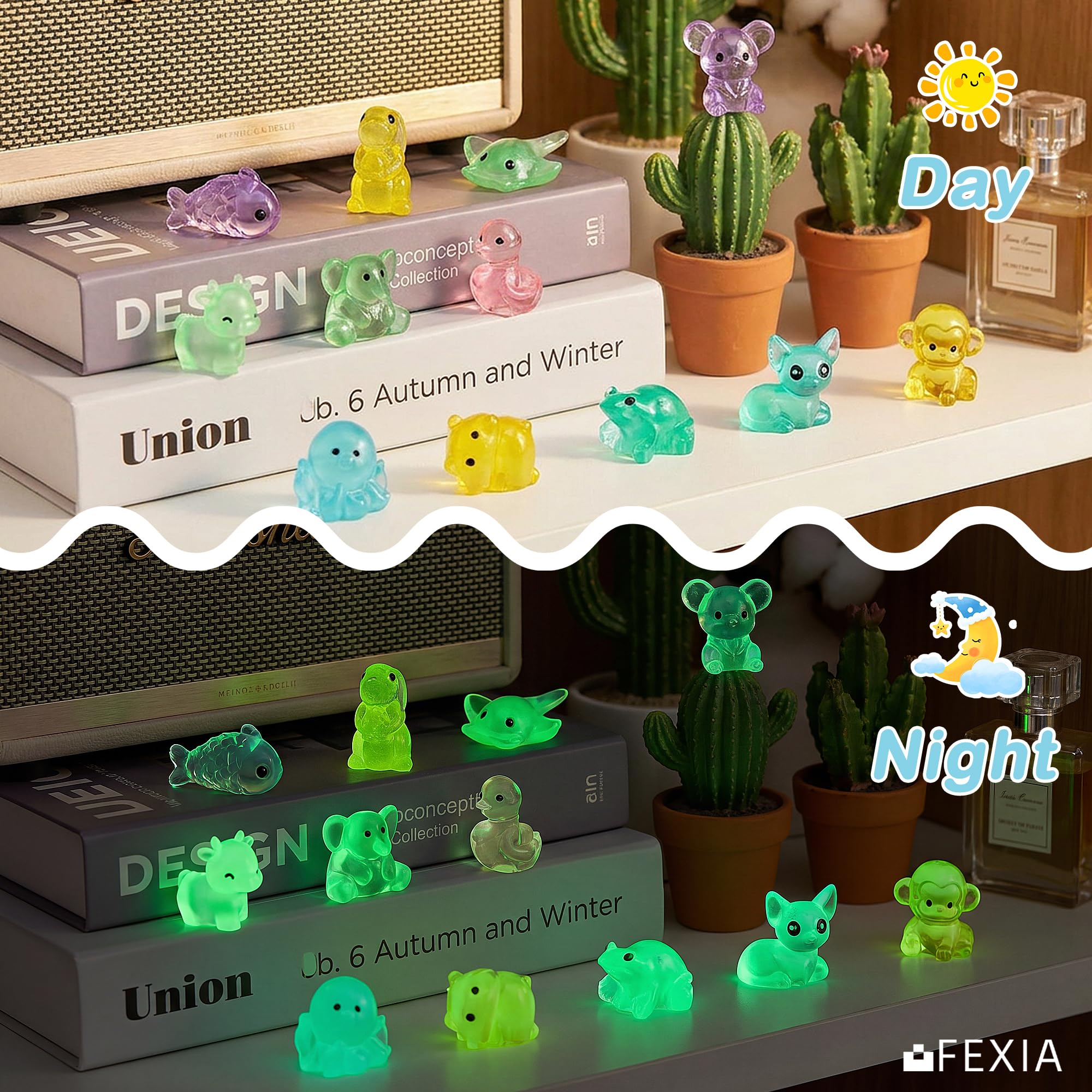 FEXIA mini animals placed in a fairy garden adding whimsical detail
