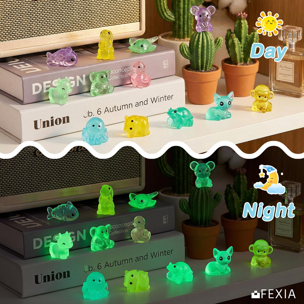 FEXIA mini animals placed in a fairy garden adding whimsical detail