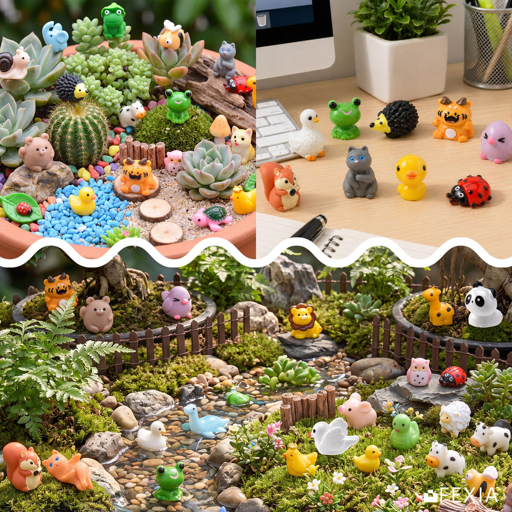 FEXIA mini animals placed inside terrarium showing waterproof use benefit