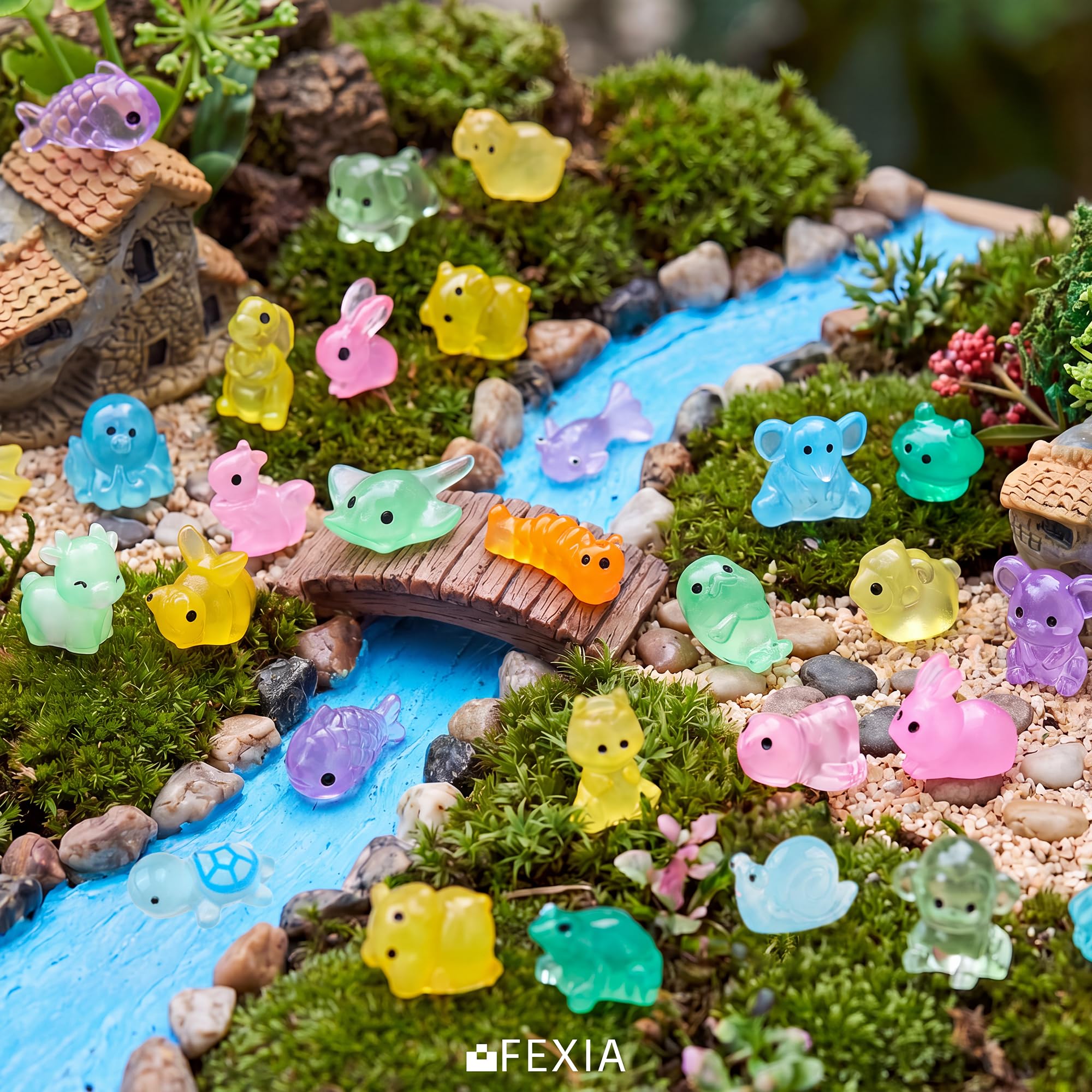 FEXIA wide variety spread on table with many colorful mini animals