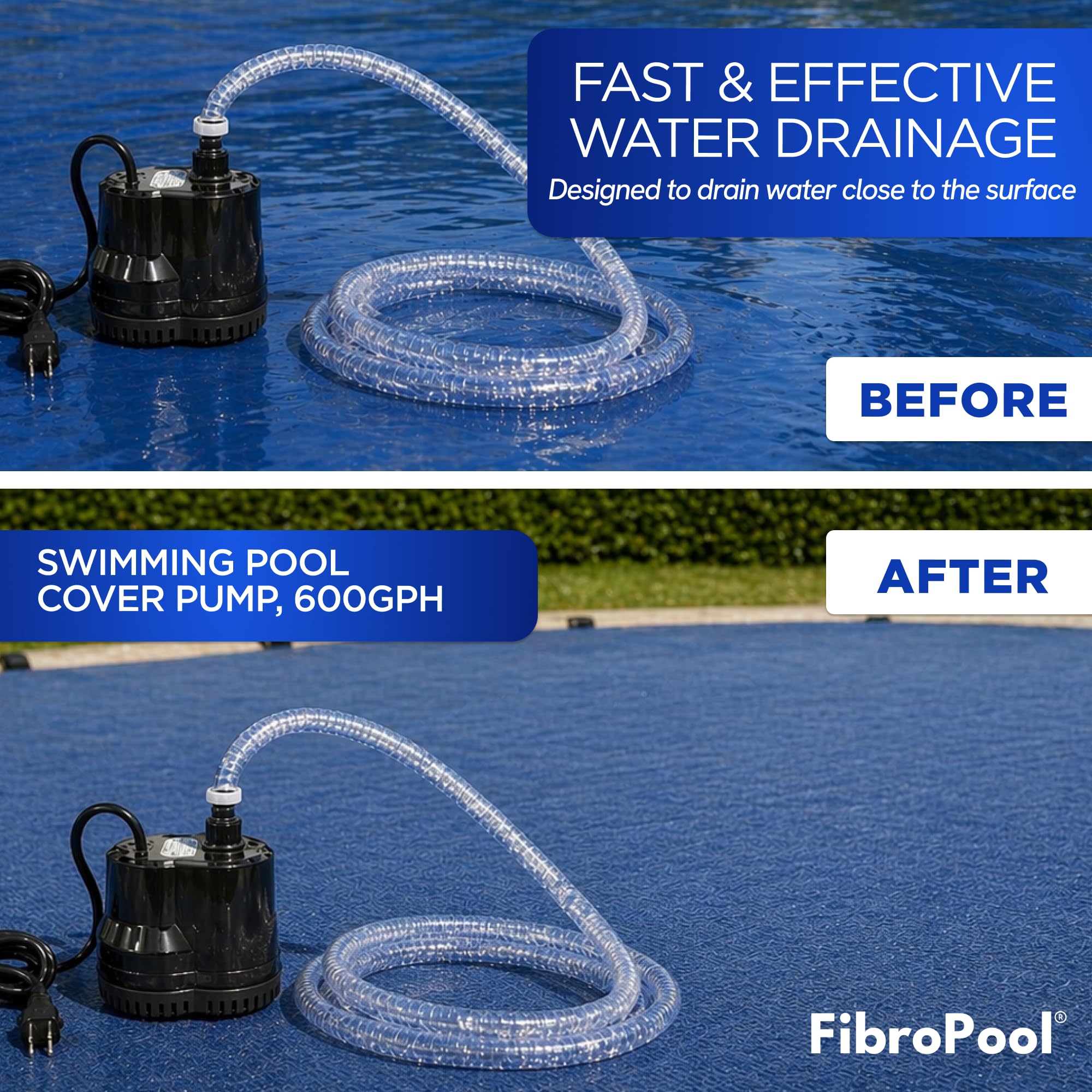 FibroPool hose connection detail showing secure fit and leak prevention benefit