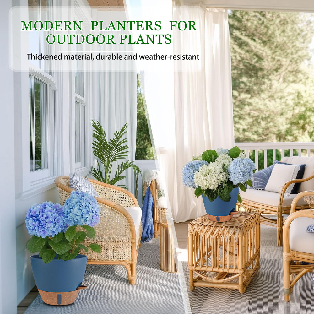 Fielda assorted pot sizes arranged on a balcony for flexible planting options