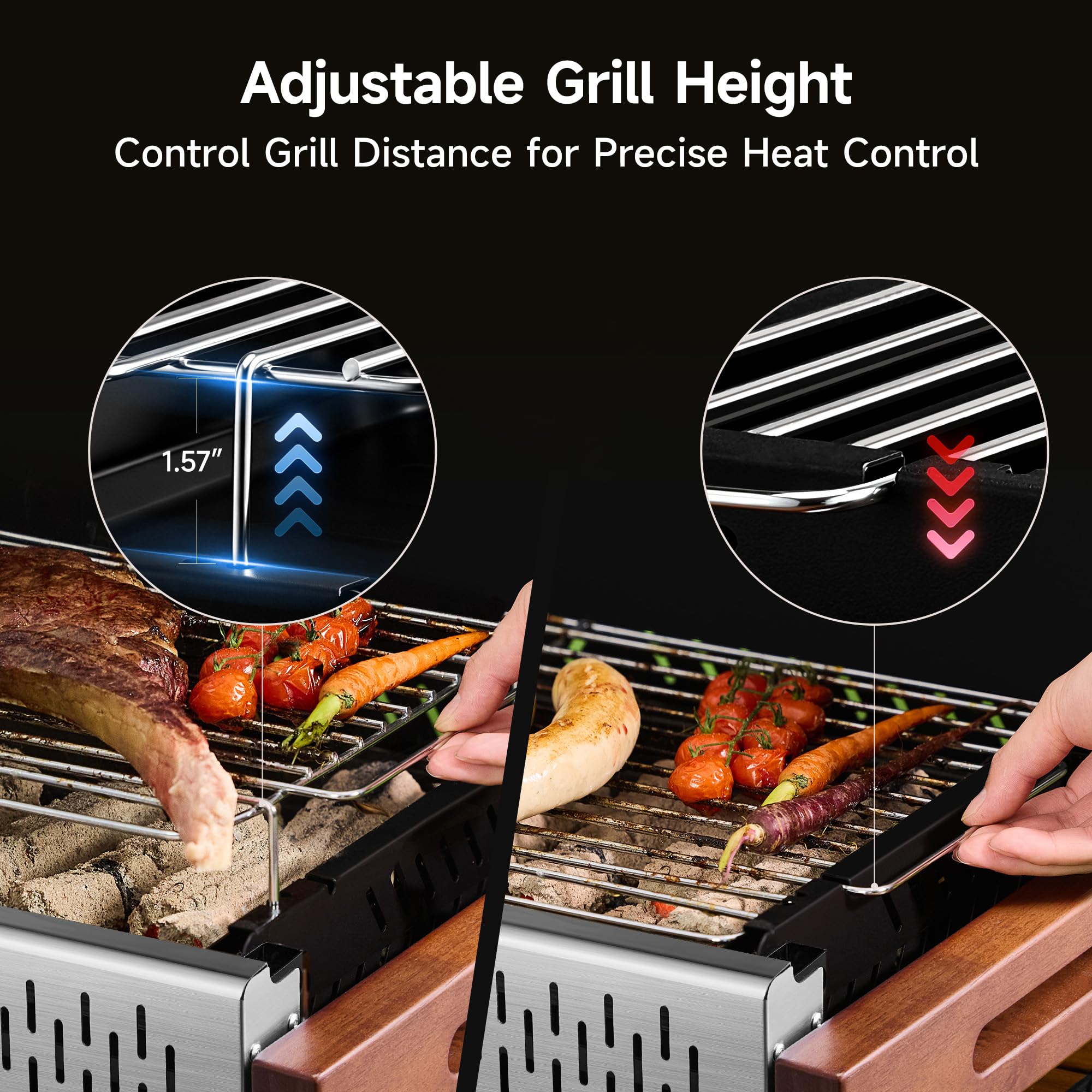 Filbee height adjustment mechanism for precise heat control and even cooking
