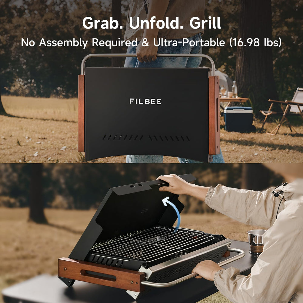 Filbee open top with cooking grate ready to grill for fast meals