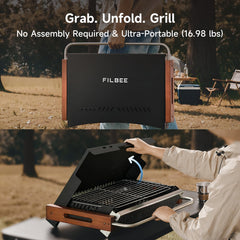 Filbee open top with cooking grate ready to grill for fast meals