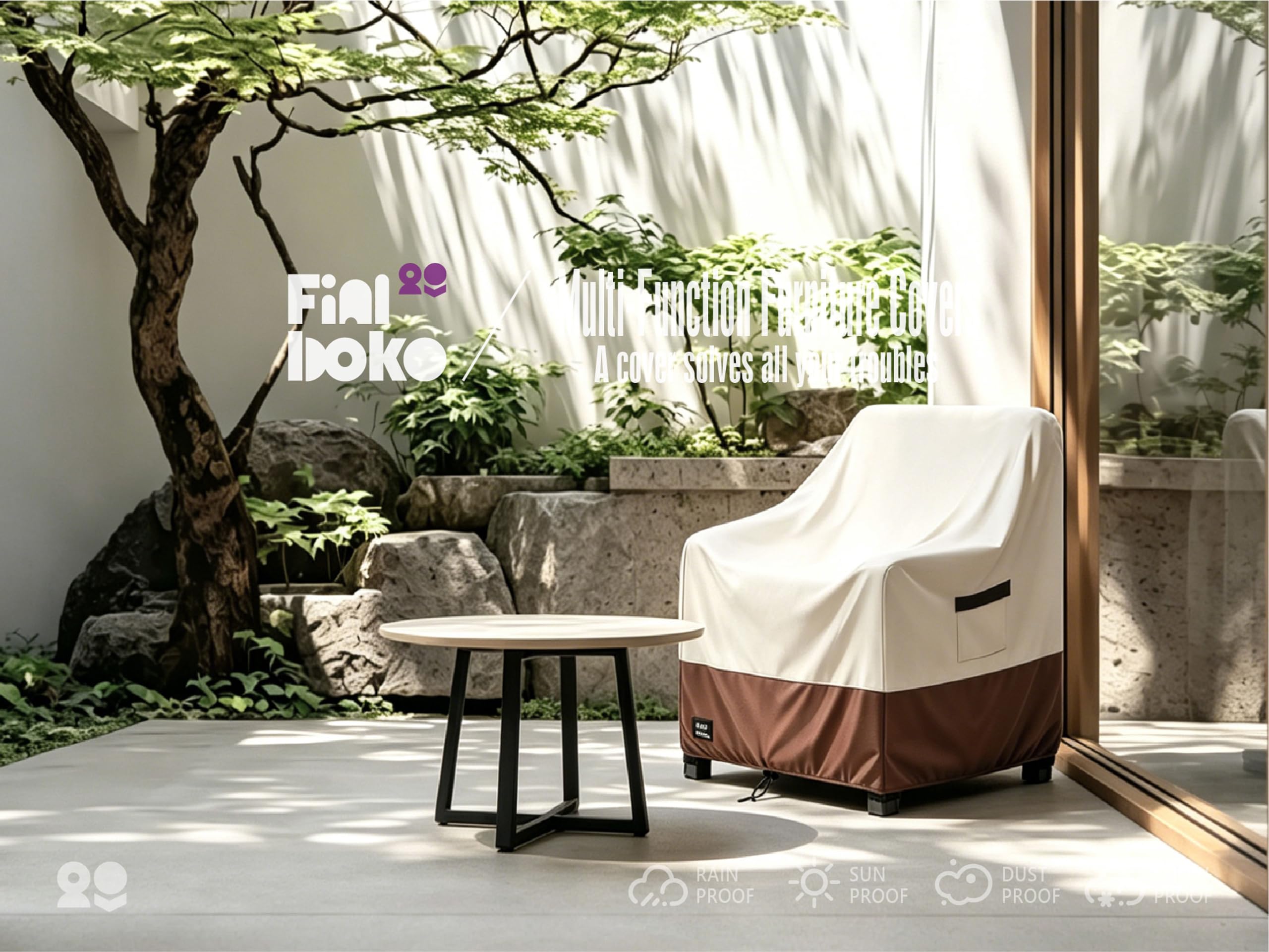 Finiboko cover on chair with measurement comparison for proper fit