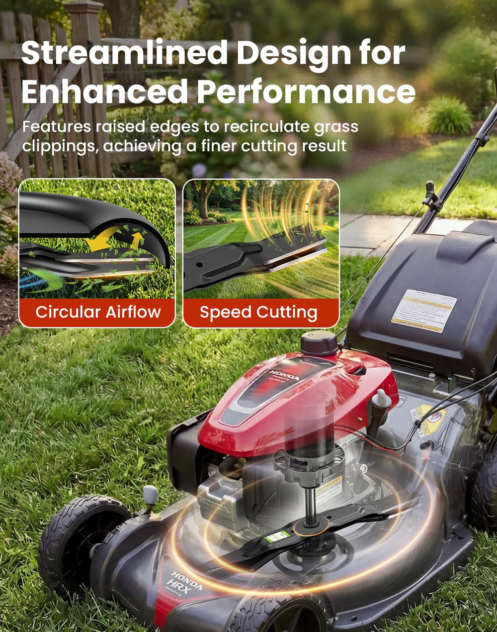Fismiuta blades cutting grass to show cleaner finish and improved bagging
